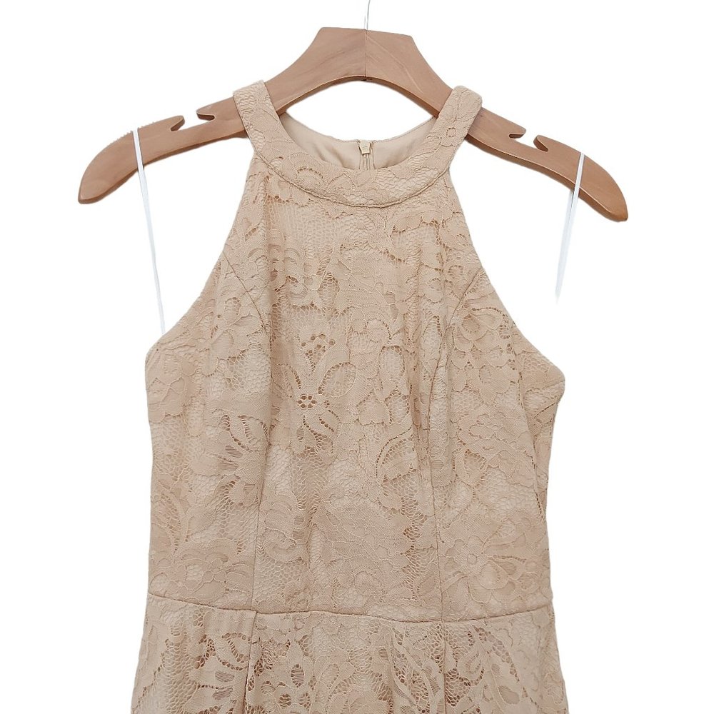 Dressystar Halter Floral Lace Cocktail Bridesmaid Dress High-Low Small Beige - Picture 5 of 12